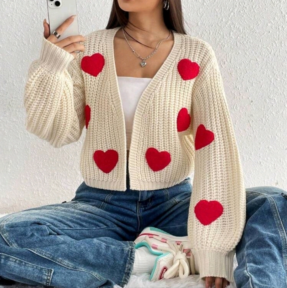 Cream Heart Patterned Sweater - image 5